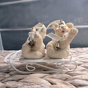 Kurt Adler Vintage Snow Bearies Ornament 2 Bears‎ w/ 2 Bears w/ White Metal Sled